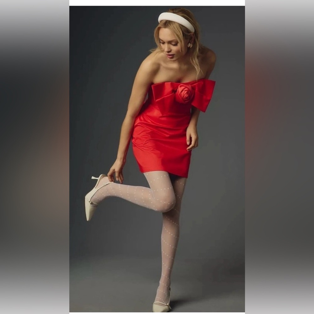 Anthropologie Hutch 3D Rosette Strapless Mini Dress Red , XXS - Picture 3 of 12